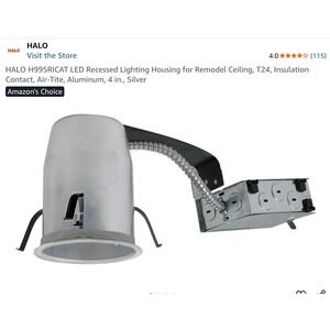 HALO H995RICAT LED Recessed Lighting Housing Remodel Ceiling, T24 4 in., Silver